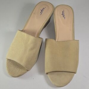 Tahari‎ Novella Tan Suede Wedge Mules Women's Size 10 M Open Toe Slip On
